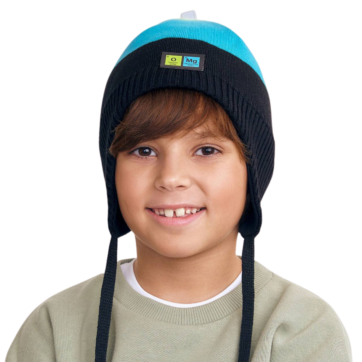11683 Boys’ Cotton Knit Earflap Hat – Science Patch Design | 100% Cotton Inside & Out | Ages 18-36 M (50–52) | Lightweight Spring/Fall Beanie with Ties