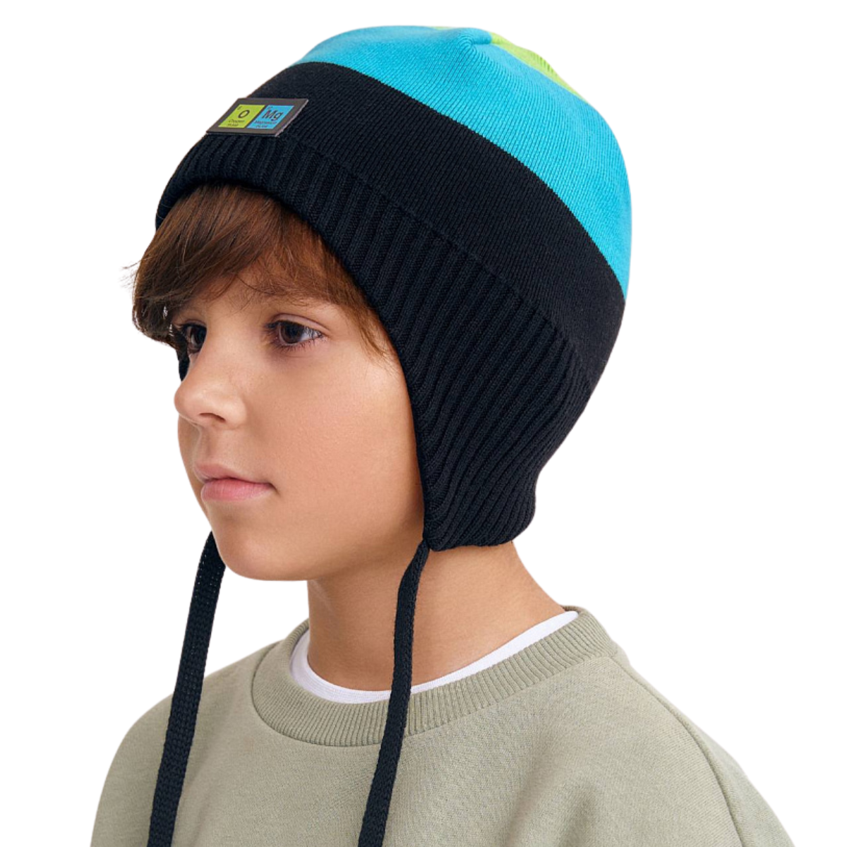 11683 Boys’ Cotton Knit Earflap Hat – Science Patch Design | 100% Cotton Inside & Out | Ages 18-36 M (50–52) | Lightweight Spring/Fall Beanie with Ties
