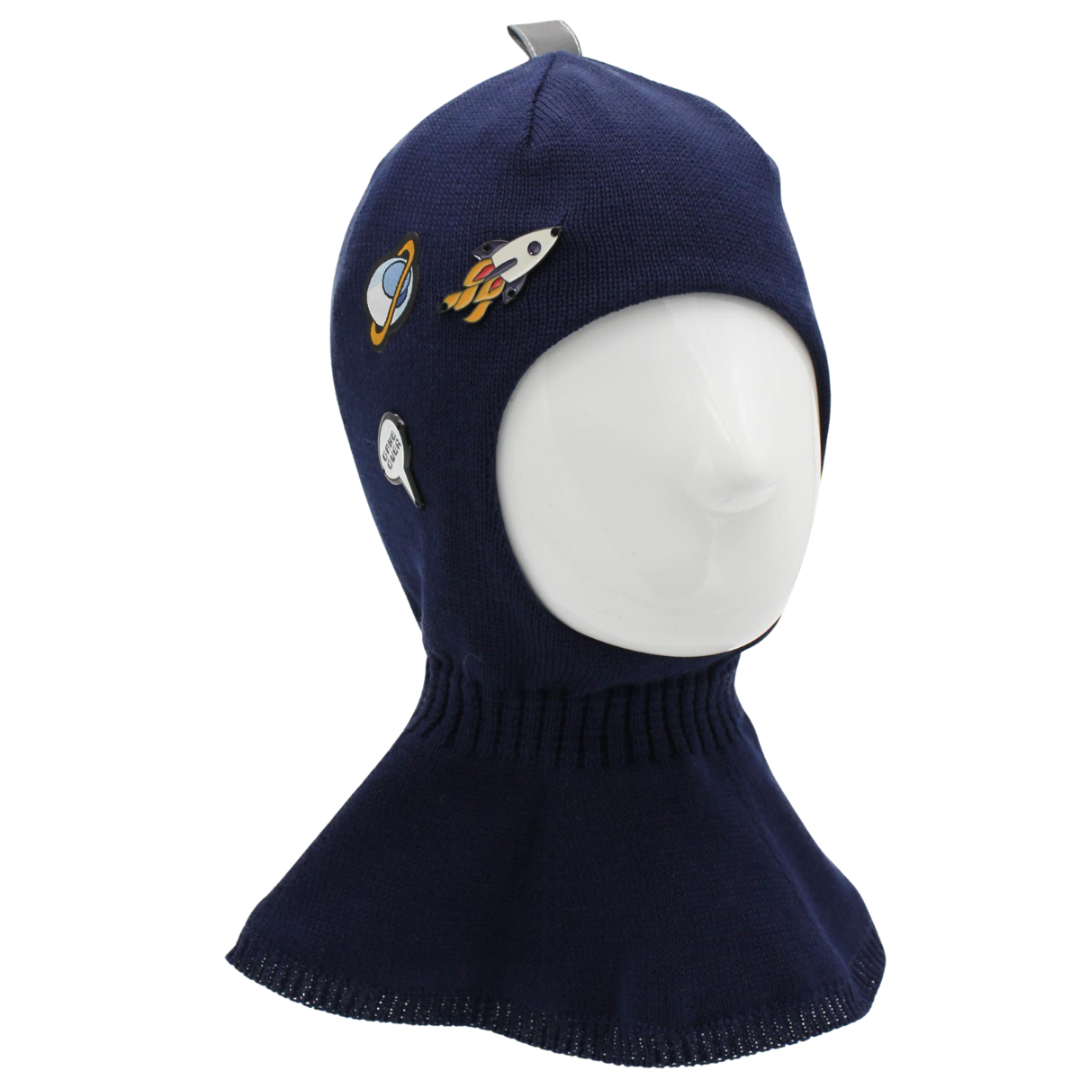 90223 Boys’ Cotton Knit Balaclava – Space Rocket Patch Design | 100% Cotton Inside | Ages 2 Y | Lightweight Spring/Fall Hood Hat