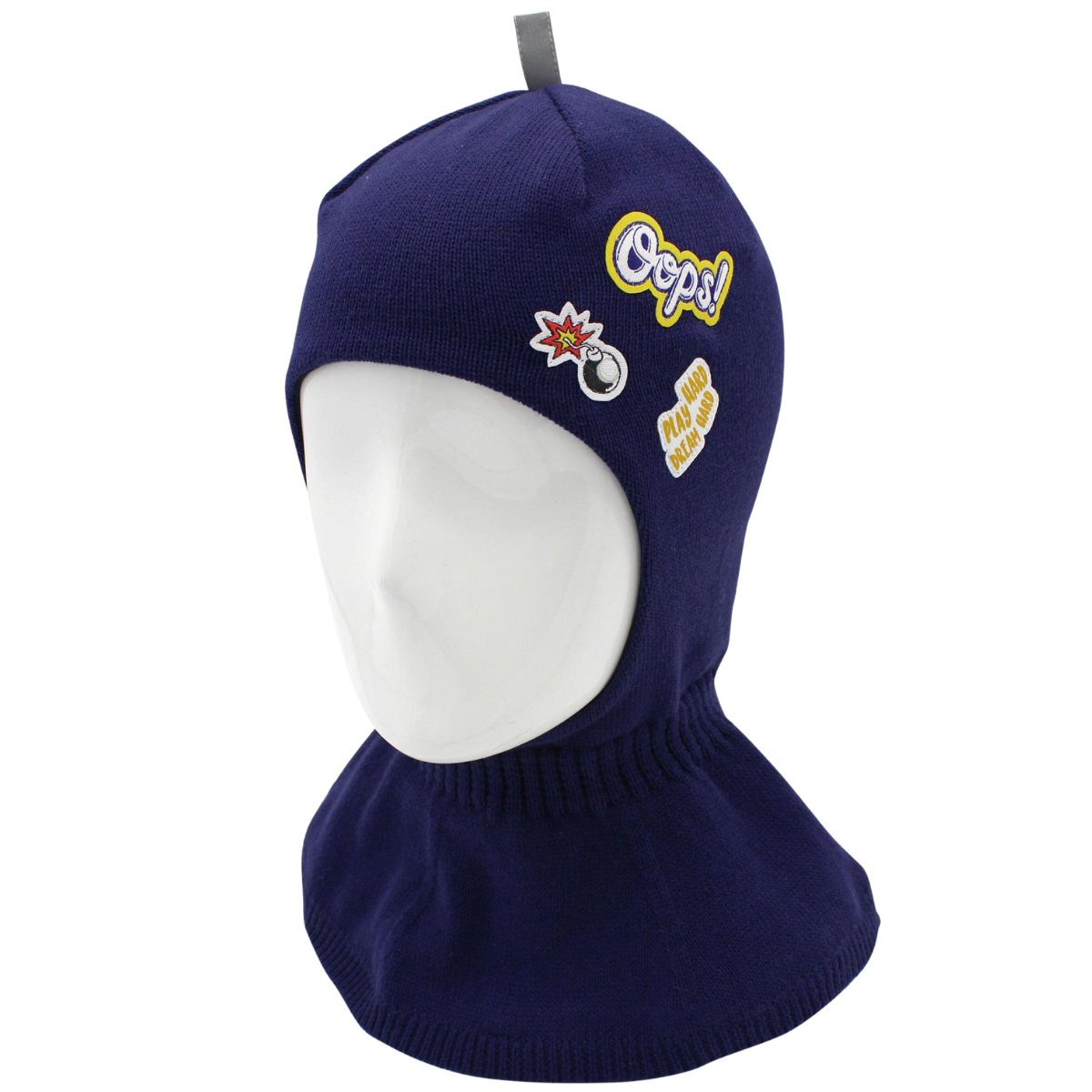 90900 Boys’ Cotton Knit Balaclava – Fun Patch Design | 100% Cotton Inside | Ages 2,4,6 Y | Lightweight Spring/Fall Hood Hat