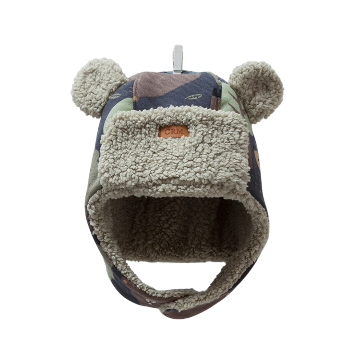 8268 Baby Boys’ Cotton Trapper Hat with Bear Ears or Forest Print – 100% Cotton Outer + Soft Fleece Lining | Ages 3–18M | Lightweight Earflap Hat for Spring/Fall
