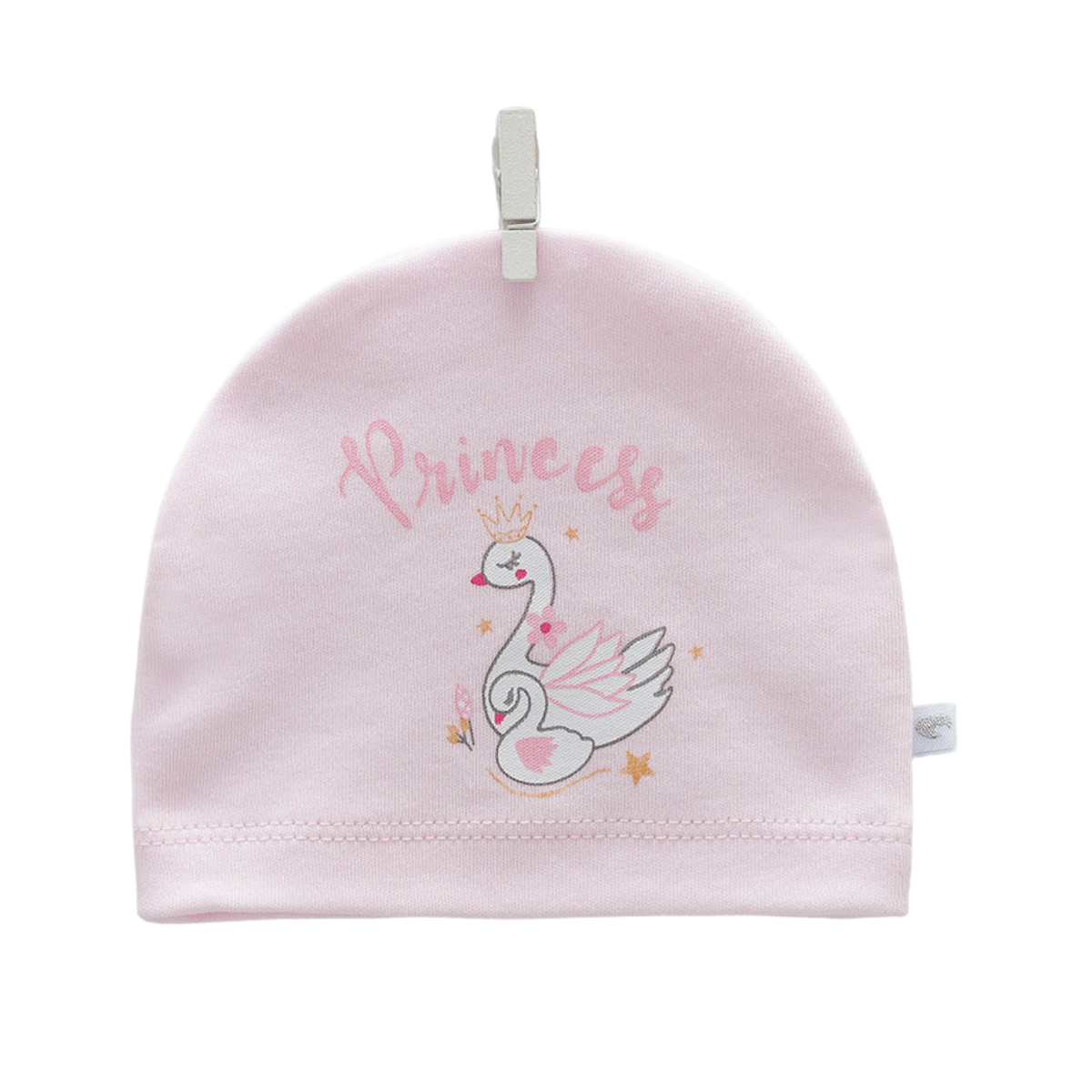 8215 Lightweight Cotton Baby Hat for Girls β Princess Swan Print | Single Layer | 100% Cotton | Sizes 0β9 Months | Caramell (Turkey)