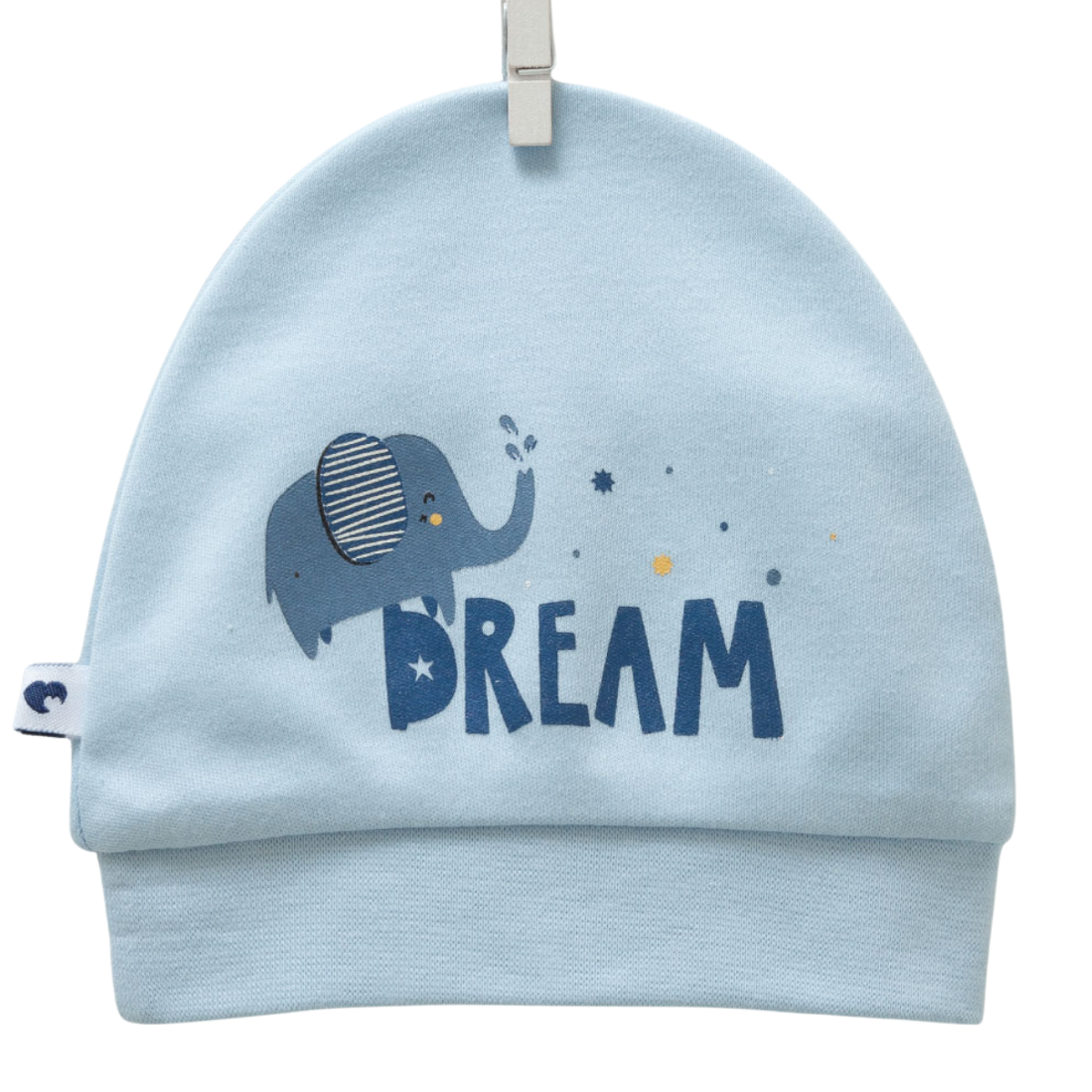 8570 Lightweight Cotton Baby Hat for Boys β Blue Elephant "Dream" Print | Single Layer | 100% Cotton | Sizes 0β9 Months | Caramell (Turkey)