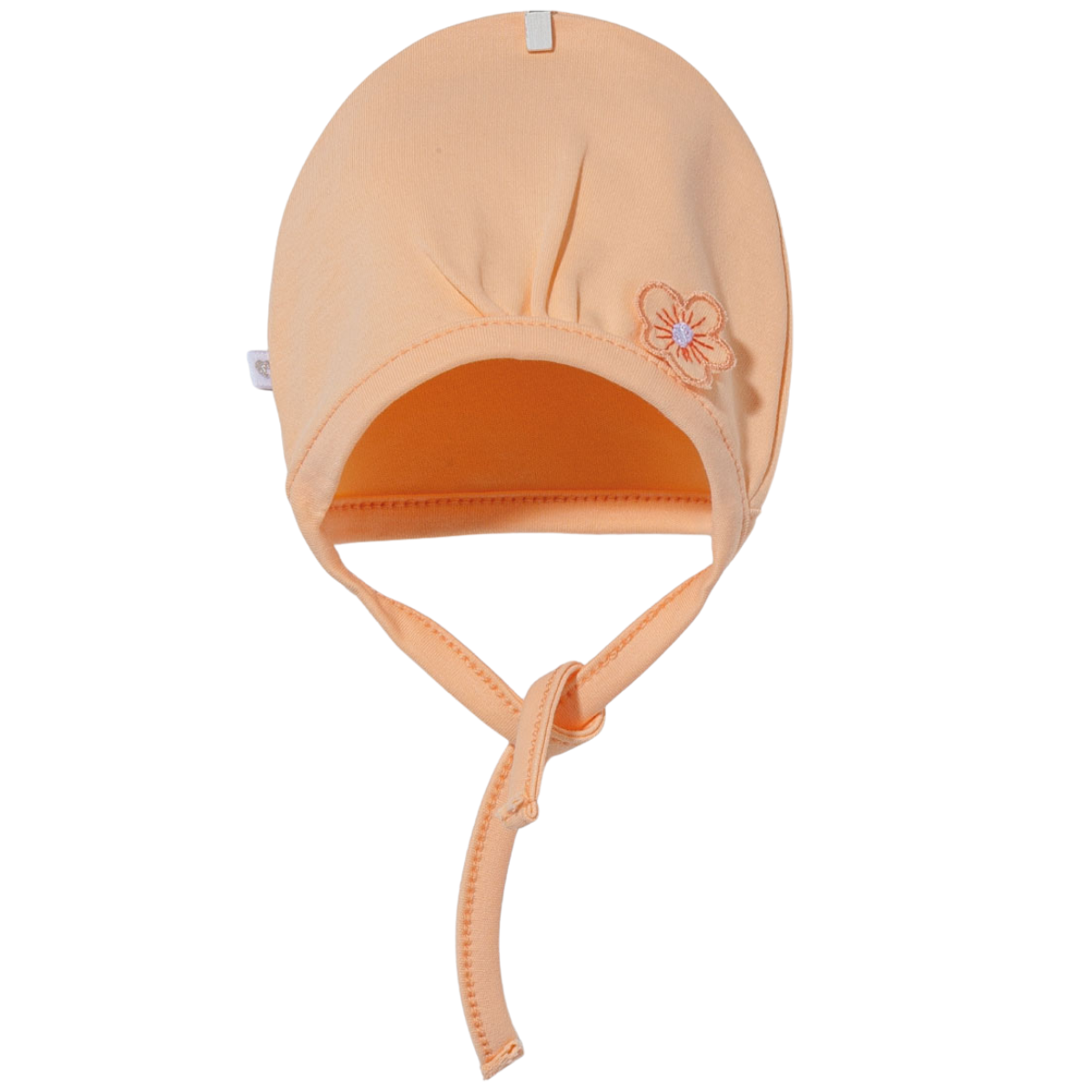 8691 Lightweight Cotton Baby Bonnet for Girls – Embroidered Flower Detail | Tie Closure | Single Layer | 100% Cotton | Sizes 0–9 Months | Caramell (Turkey)