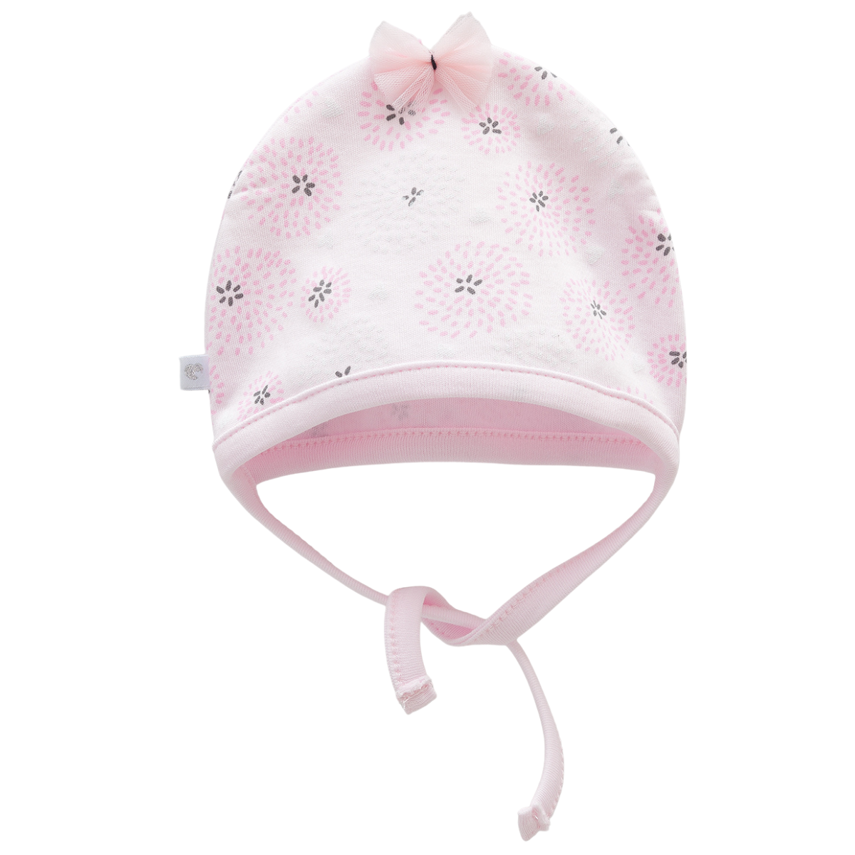 7954 Lightweight Cotton Baby Bonnet for Girls – Floral Print with Bow | Tie Closure | Single Layer | 100% Cotton | Sizes 0–9 Months | Caramell (Turkey)
