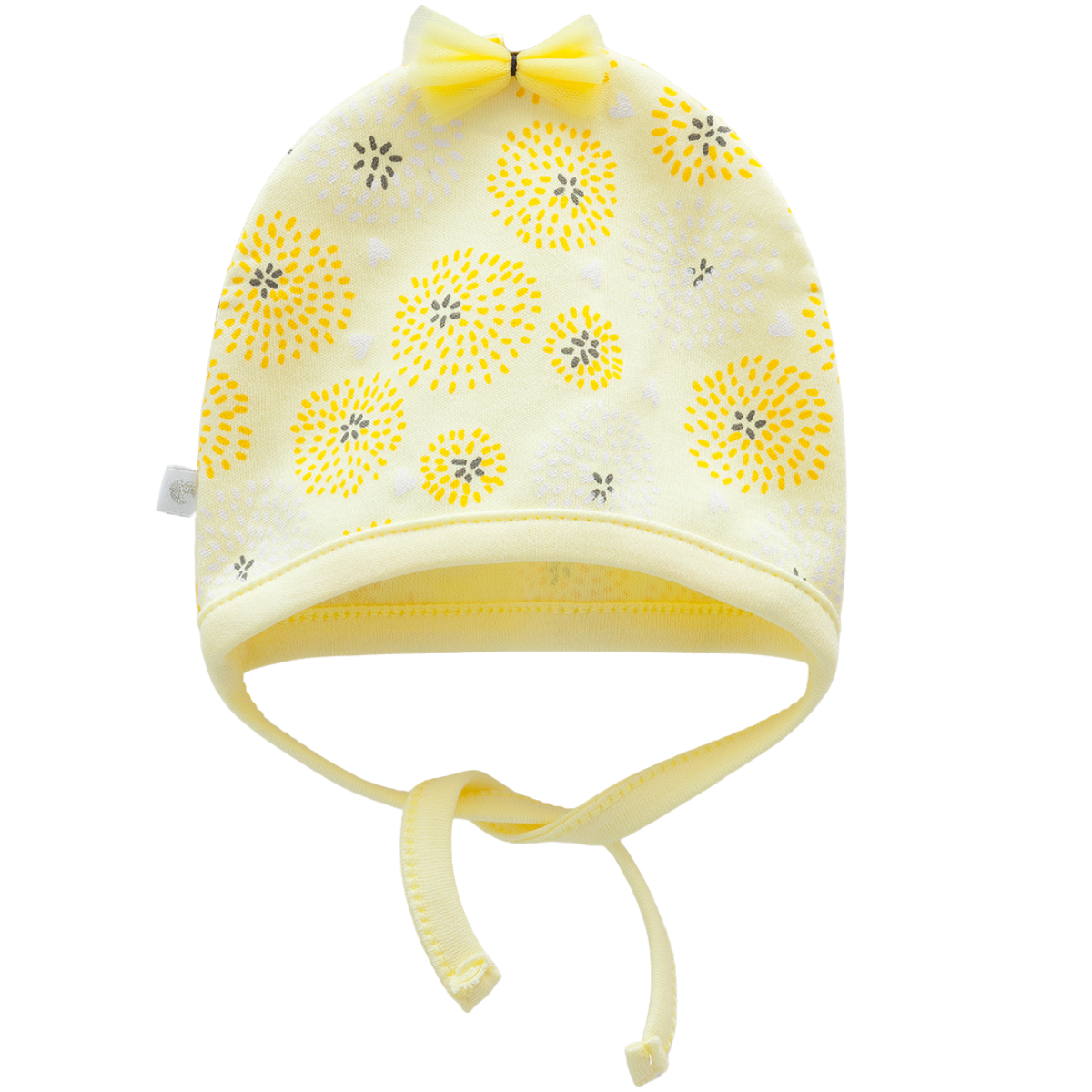 7954 Lightweight Cotton Baby Bonnet for Girls – Floral Print with Bow | Tie Closure | Single Layer | 100% Cotton | Sizes 0–9 Months | Caramell (Turkey)