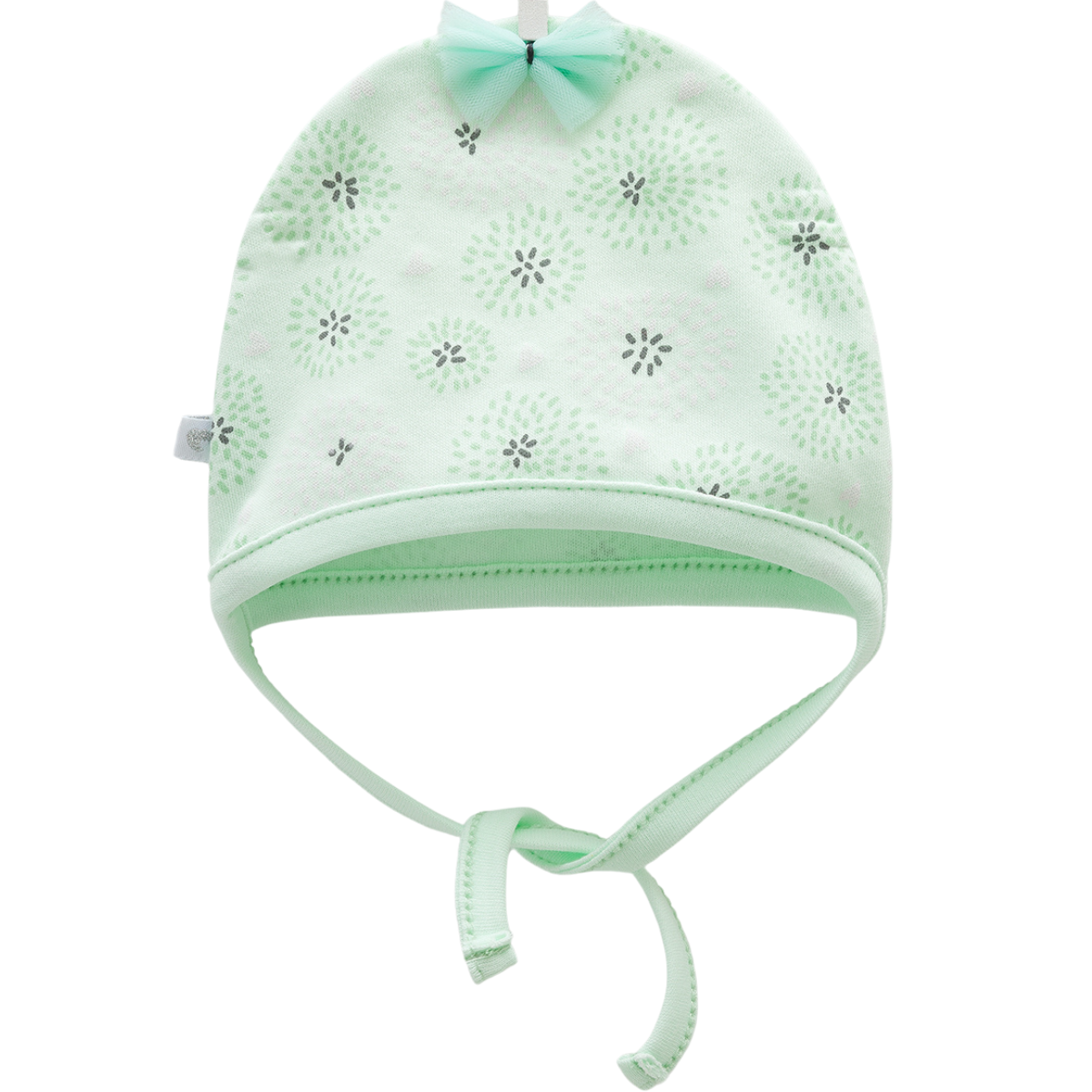 7954 Lightweight Cotton Baby Bonnet for Girls – Floral Print with Bow | Tie Closure | Single Layer | 100% Cotton | Sizes 0–9 Months | Caramell (Turkey)