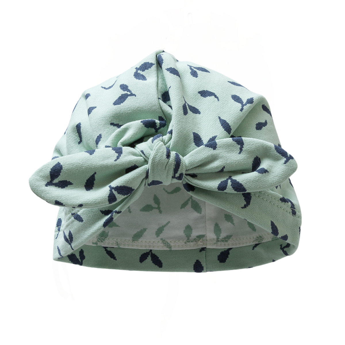 8294 Double-Layer Cotton Baby Turban Hat for Girls – Leaf Print with Front Bow | 100% Cotton Inside & Out | Sizes 3-18 Months | Caramell (Turkey) | Perfect for Photoshoots