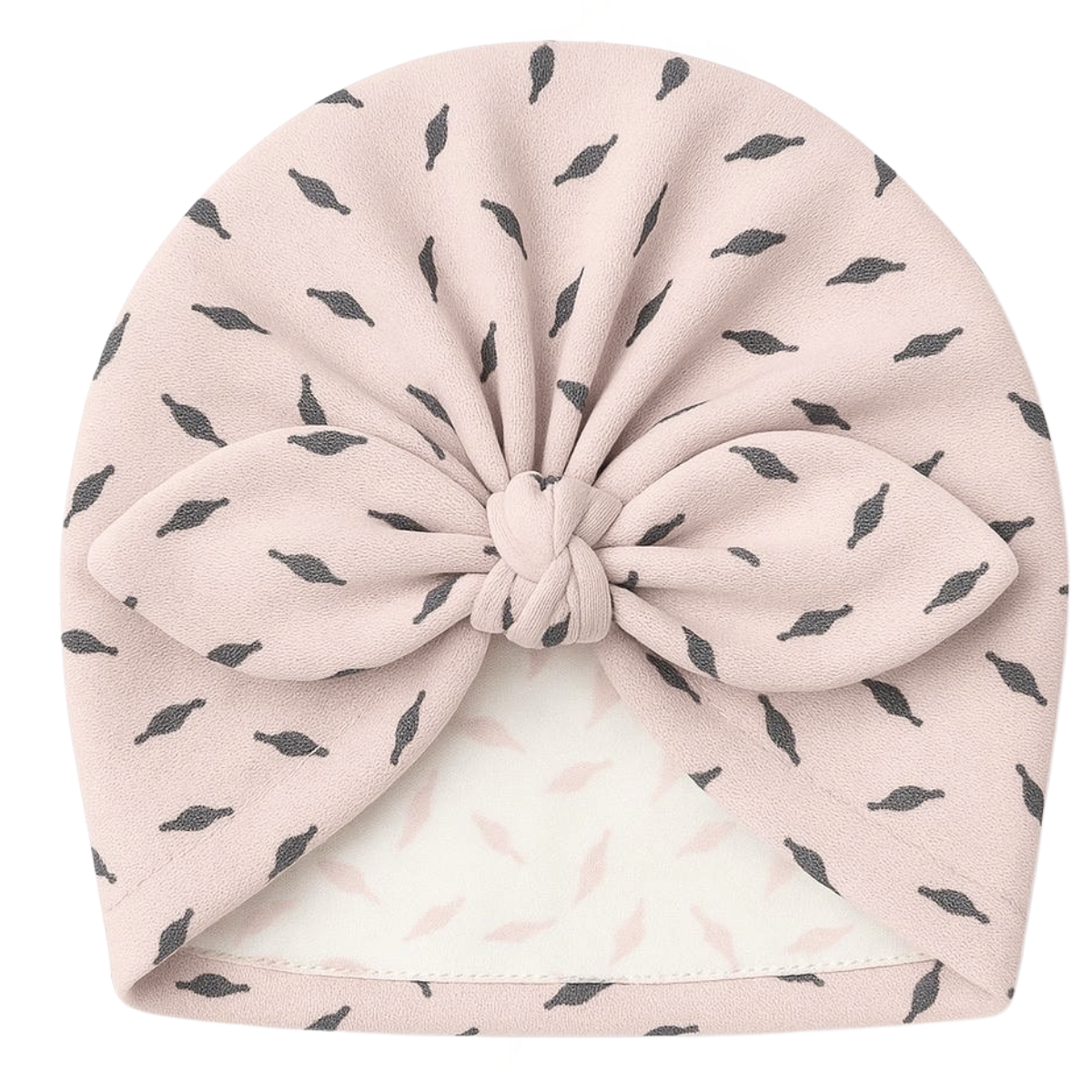 8294 Double-Layer Cotton Baby Turban Hat for Girls – Leaf Print with Front Bow | 100% Cotton Inside & Out | Sizes 3-18 Months | Caramell (Turkey) | Perfect for Photoshoots