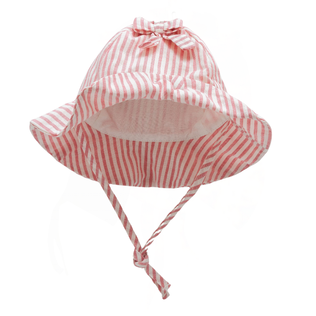 8880 Lightweight Cotton Baby Sun Hat for Girls – Striped Design with Bow | Wide Brim | Single Layer | 100% Cotton | Sizes 3–5 Months | Caramell (Turkey)