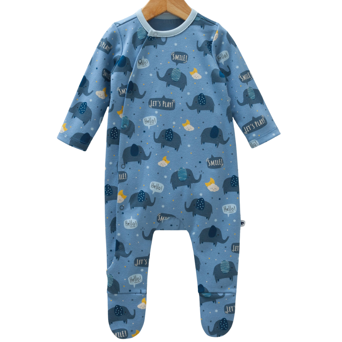 8560 Unisex 100% Cotton Footed Layette Romper | Print "Elephant" | Size 0-9 Months | Versatile Spring-Autumn Sleepwear