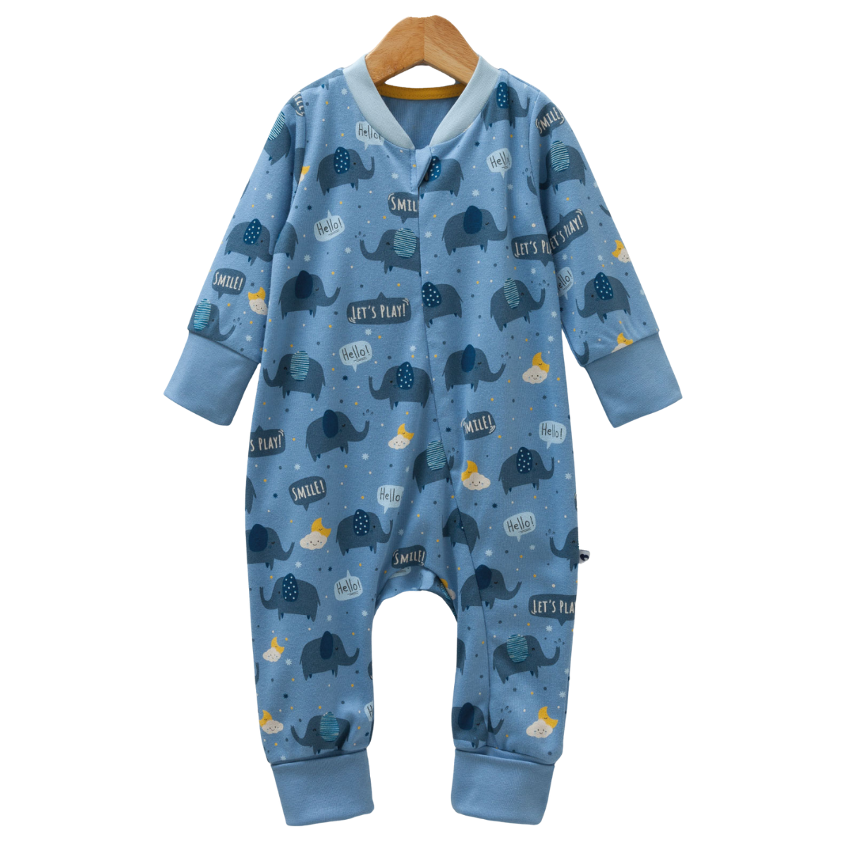 8576 Zippered Footed Pajama with Elephant Print | 100% Cotton | Caramell (Turkey) | Sizes 0β3 Years | Unisex Sleepwear