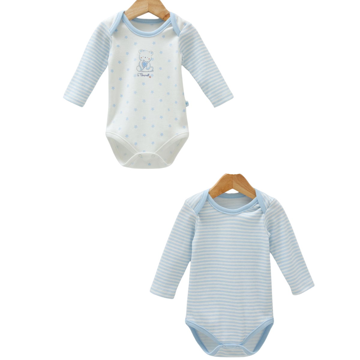 8731 Bodysuit for Newborn Boys (2-Piece) – Long-Sleeve, Easy-Wear Snaps | 100% Medium-Weight Cotton | Print "Gentle Patterns: Bears and Stripes" | 0-9 Months | Turkey