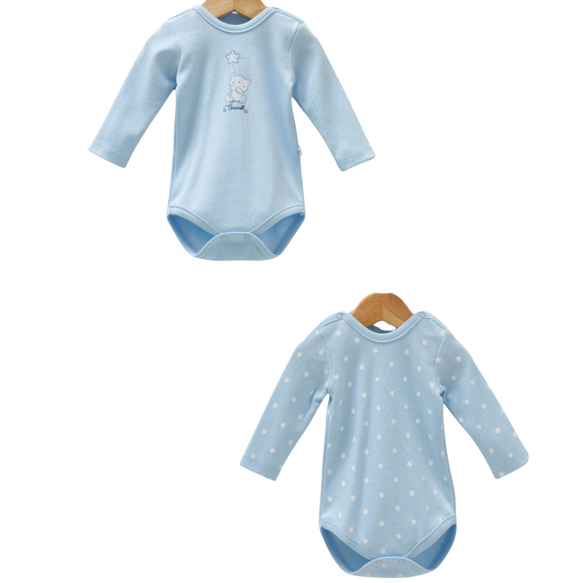 8732 Bodysuit for Newborn Boys (2-Piece) – Long-Sleeve, Easy-Wear Snaps | 100% Medium-Weight Cotton | Print "Gentle Patterns: Bears and Stars" | 0-9 Months | Turkey