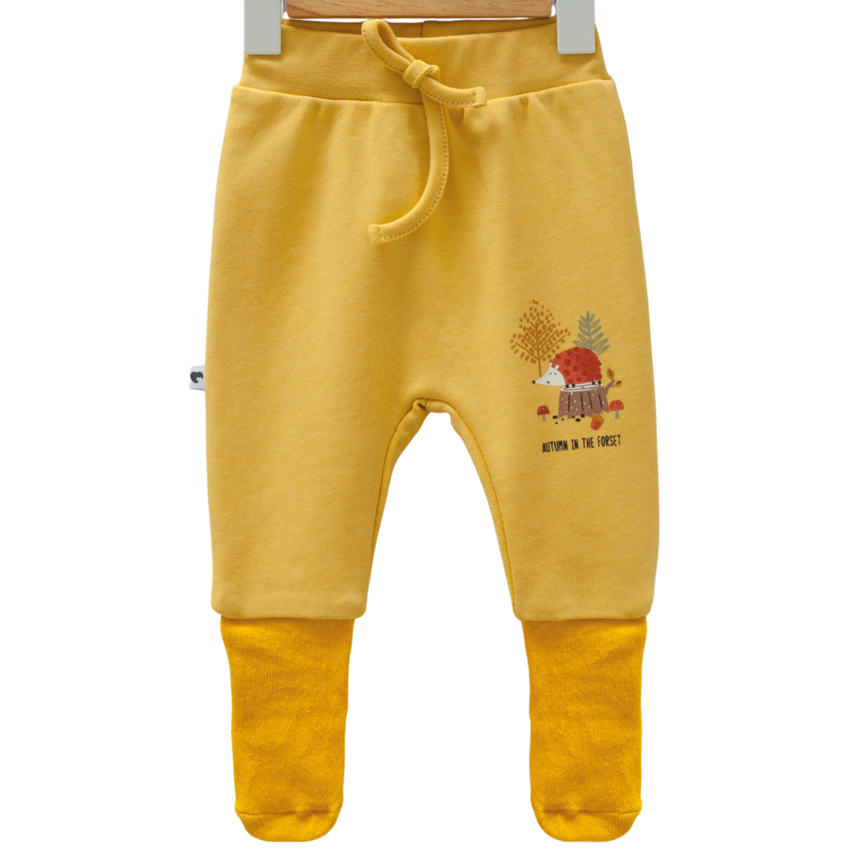 9049 Newborn Boy Pants – Elastic Waistband, Ribbed Cuffs | 100% Medium-Weight Cotton | Print "Autumn Hedgehog Forest" | 0-6 Months | Turkey