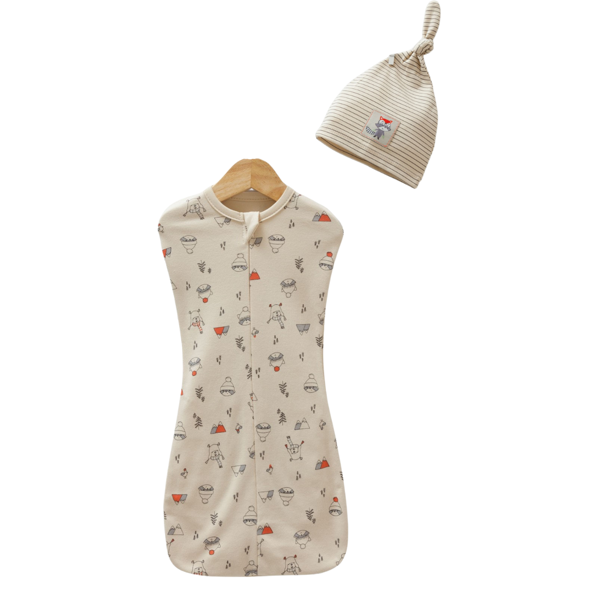 8617 Unisex Newborn Swaddle Sack & Hat Set – Zippered | 100% Cotton | Nordic-Themed Prints | 0-3 Months | Turkey