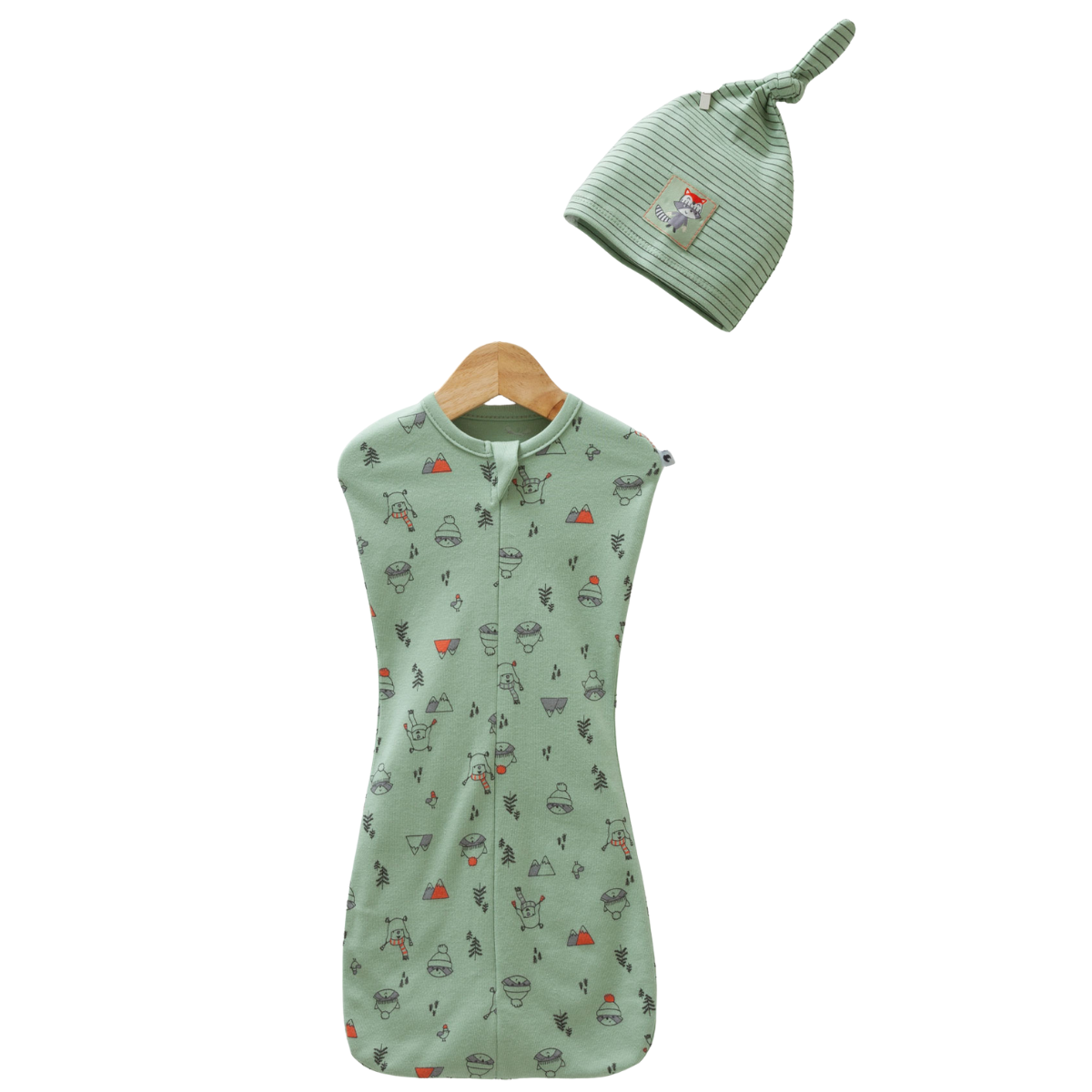 8617 Unisex Newborn Swaddle Sack & Hat Set – Zippered | 100% Cotton | Nordic-Themed Prints | 0-3 Months | Turkey