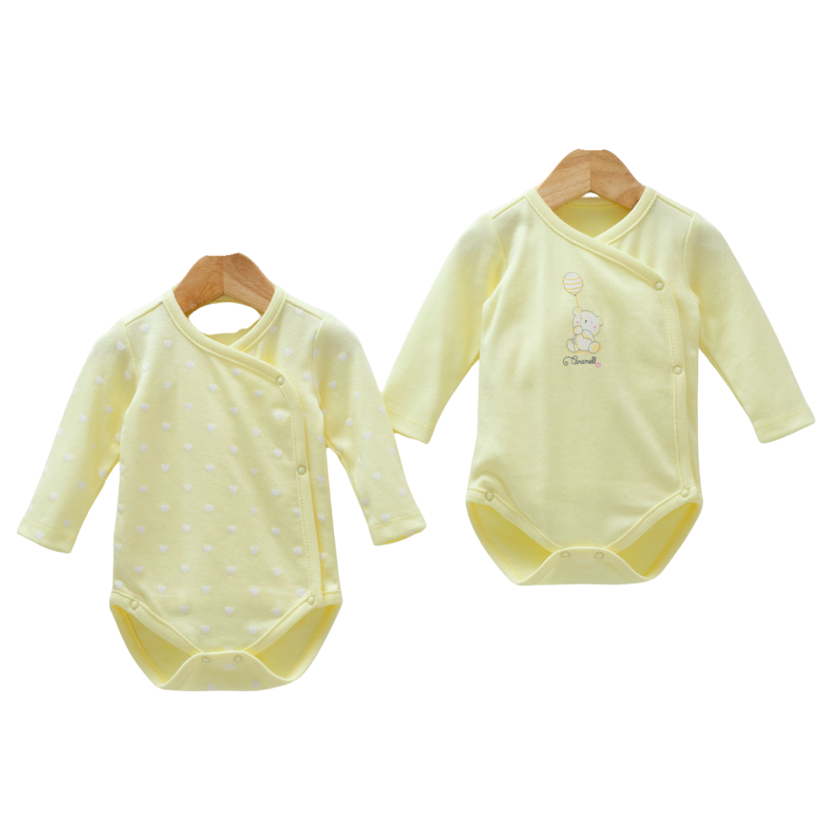 8809 Newborn Girl Bodysuit Set (2-Piece) – Long-Sleeve, Side-Snap (Kimono Style) | 100% Cotton | Prints "Bear with Balloon" and "Hearts/Polka Dots" | Size 0-9 Months | Turkey