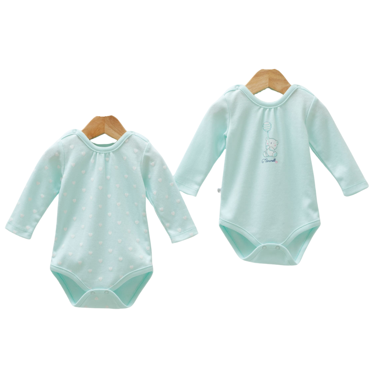 8811 Newborn Girl Bodysuit Set (2-Piece) – Long-Sleeve, Lap Shoulder | 100%Cotton | Prints "Bear with Balloon" and "Hearts/Polka Dots" |Size 0-9 Months | Turkey