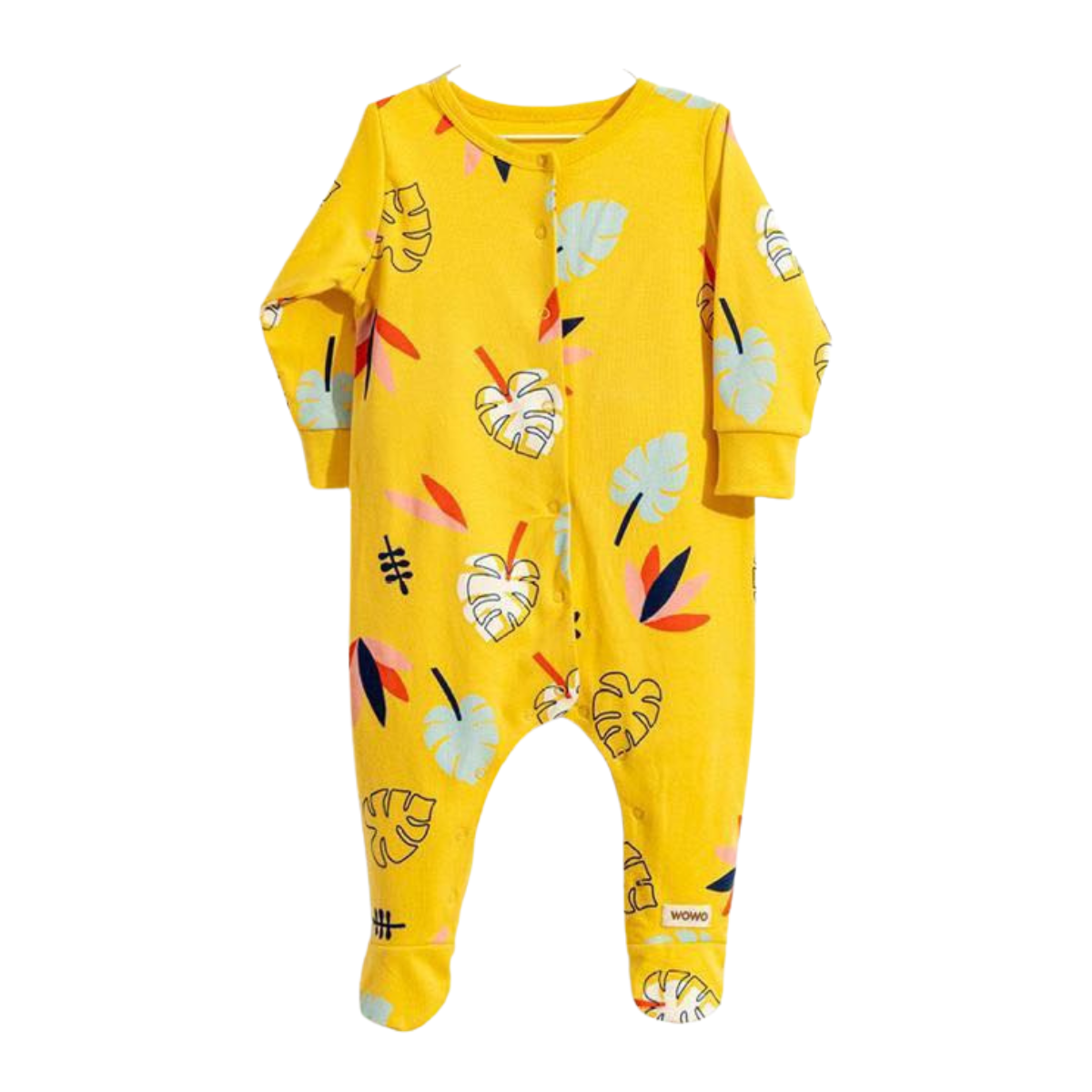 3520 Bright Newborn Boy Romper/Sleepsuit – Snap Closure, 100% Cotton, Footed | Print "Geometric/Leaves" | 3-9 Months | Turkey