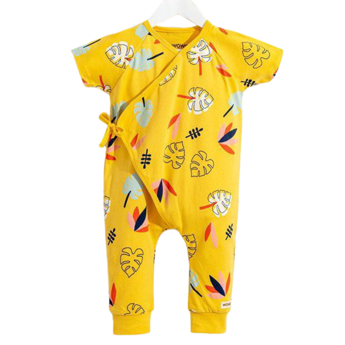 3515 Bright Short-Sleeve Romper for Newborn Boys – Open-Foot, Wrap-Around with Ties | 100% Cotton | Playful Prints | Spring-Summer | Size 6-18 Months | Turkey