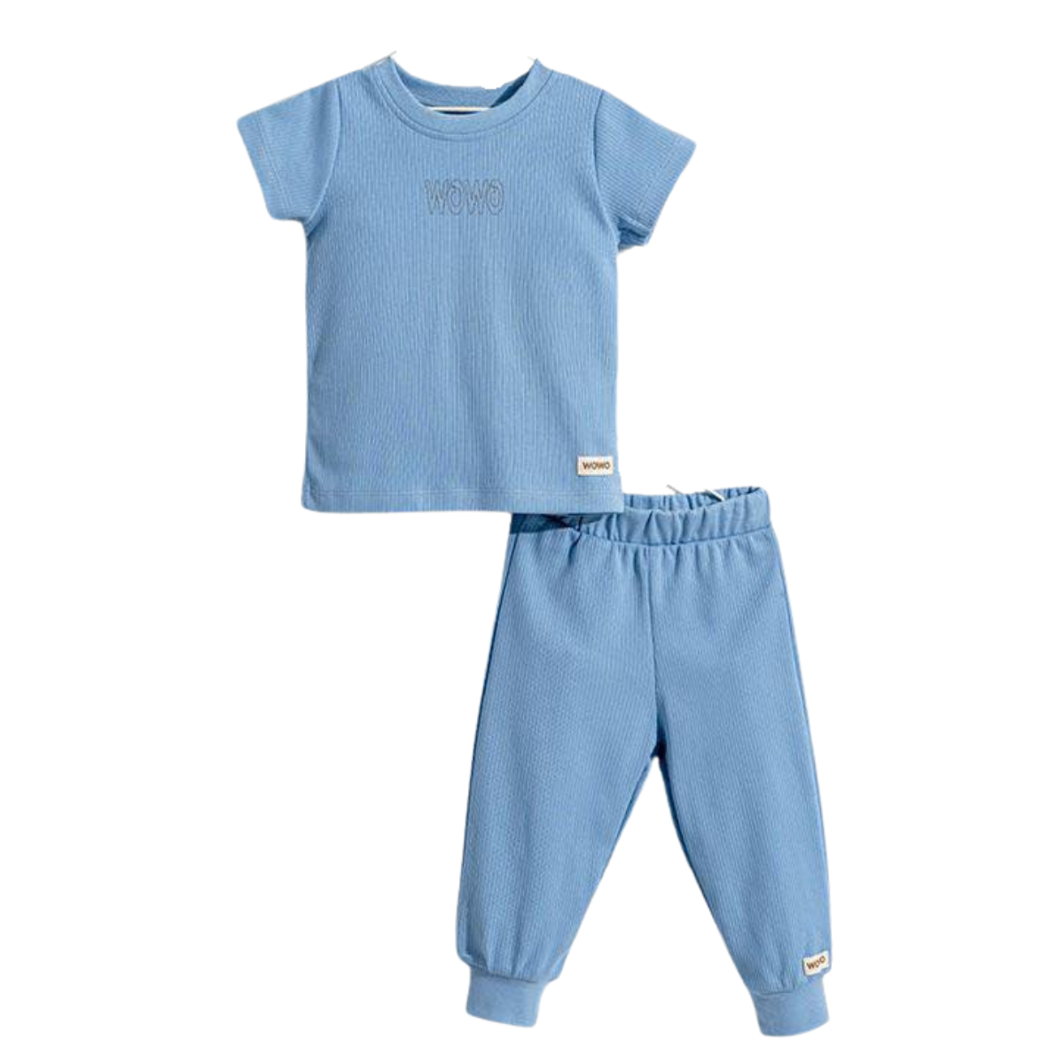 3513 Unisex Solid Ribbed Set for Newborns (2-Piece) – Short-Sleeve Tee & Open-Foot Pants, 100% Cotton | Spring-Summer | Size 6-12 Months | Turkey