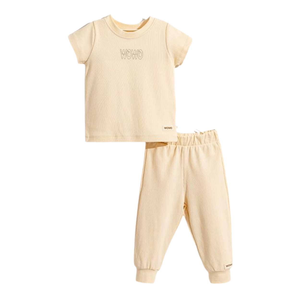 3513 Unisex Solid Ribbed Set for Newborns (2-Piece) – Short-Sleeve Tee & Open-Foot Pants, 100% Cotton | Spring-Summer | Size 6-12 Months | Turkey