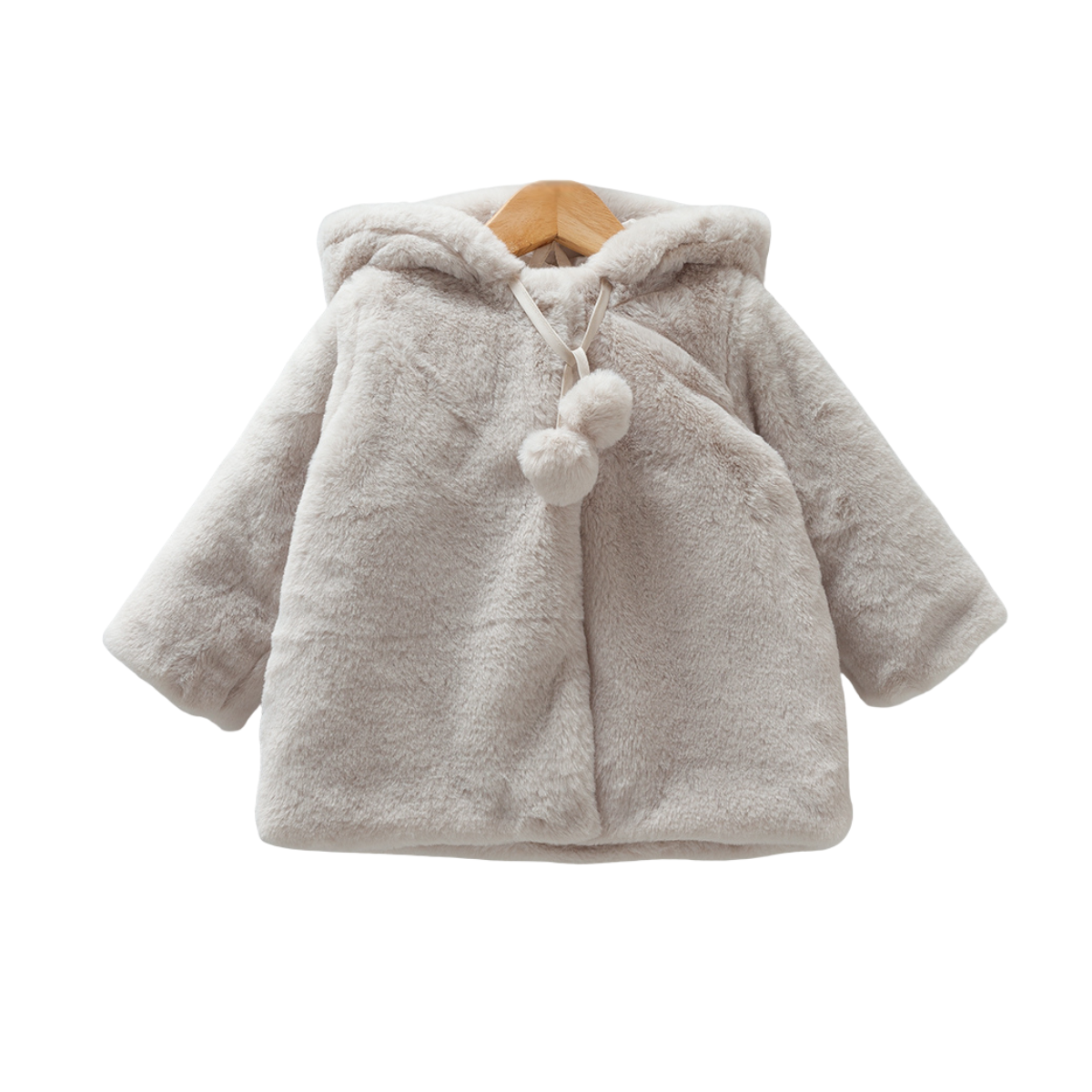 8192 Girls' 100% Cotton Fuzzy Jacket – Hooded, Snap Closure, Pom-Pom Ties | Fall Coat | 3-18 Months | Turkey