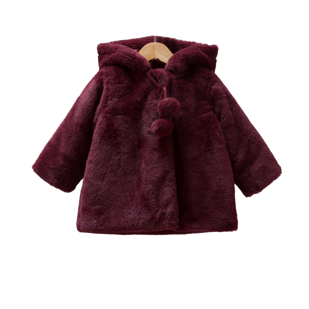 8192 Girls' 100% Cotton Fuzzy Jacket – Hooded, Snap Closure, Pom-Pom Ties | Fall Coat | 3-18 Months | Turkey