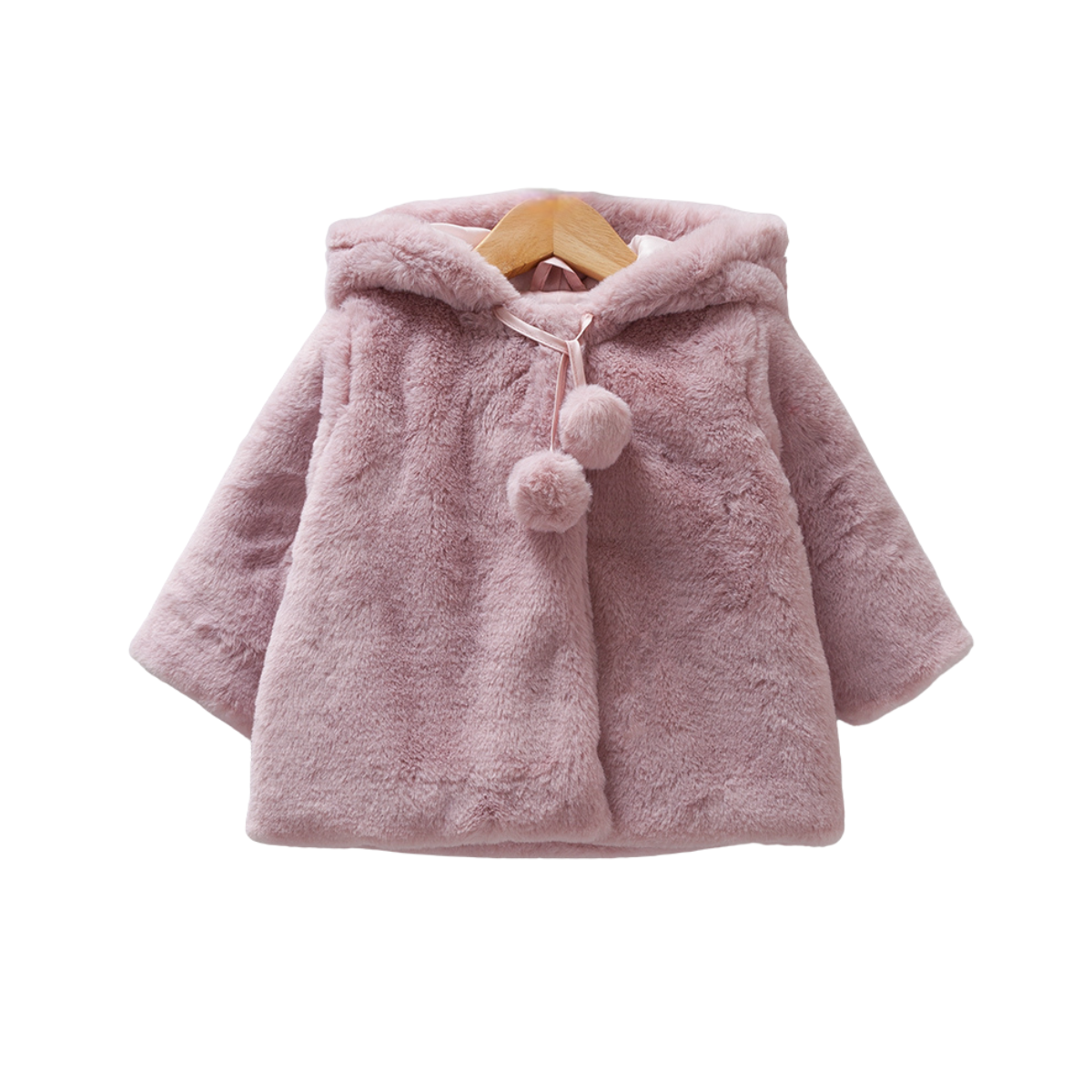 8192 Girls' 100% Cotton Fuzzy Jacket – Hooded, Snap Closure, Pom-Pom Ties | Fall Coat | 3-18 Months | Turkey