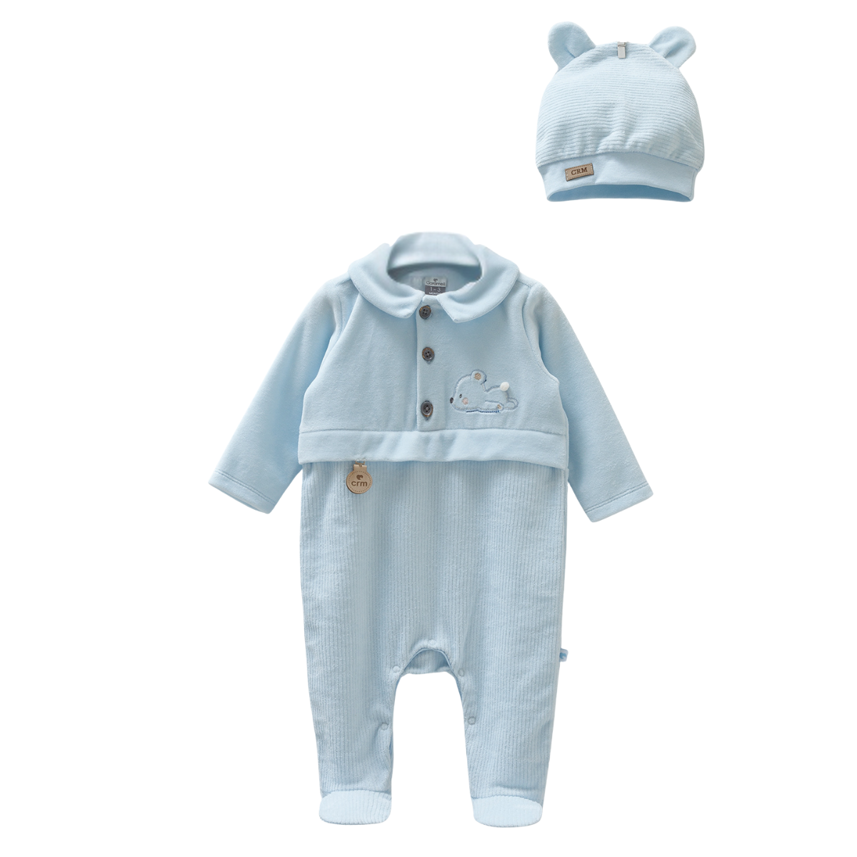 8401 Unisex Baby Velvet 2-Piece Set – Romper with Animal Applique & Ear Hat | Fall | 1-12 Months | Turkey