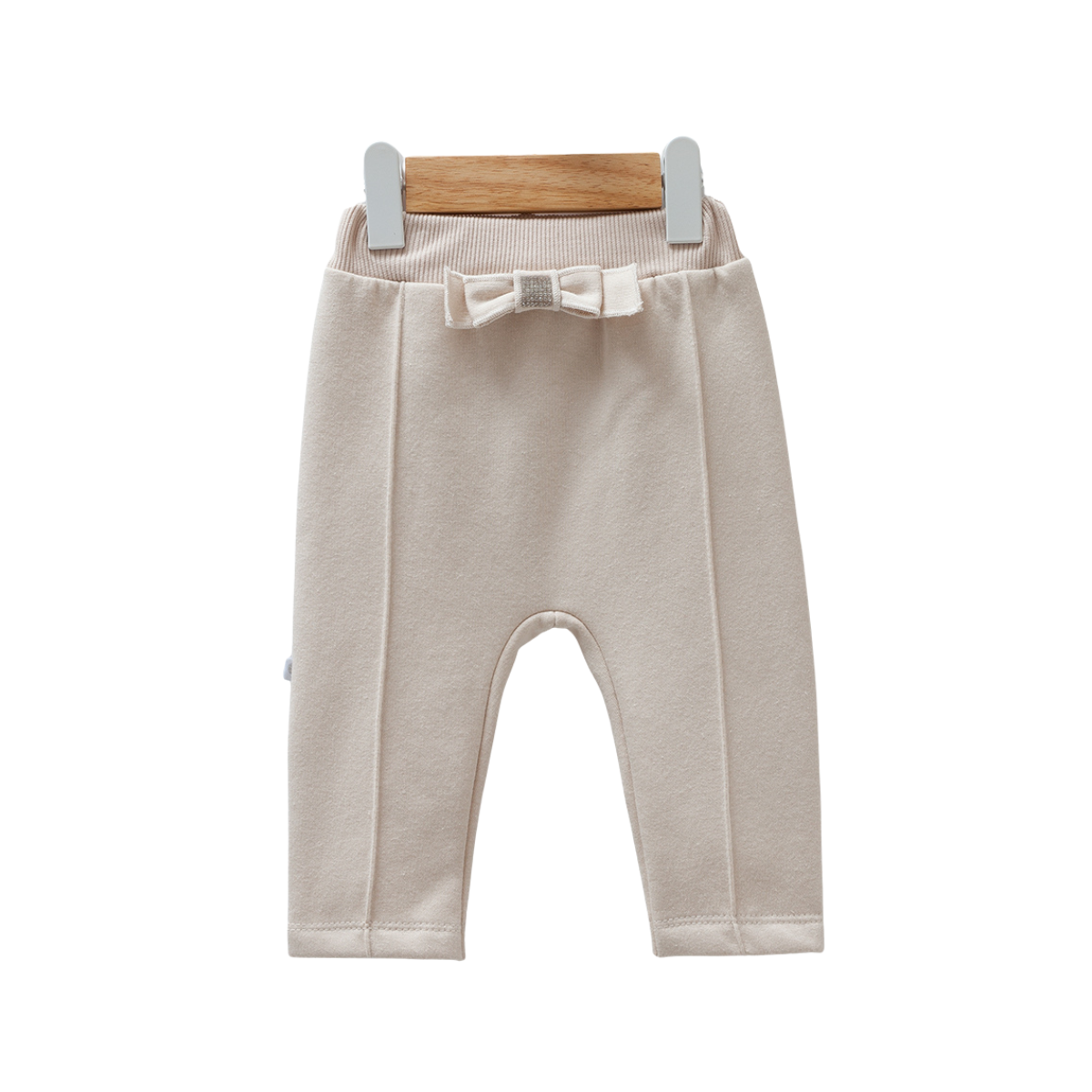 8496 Girls' Brushed Cotton Pants – Elastic Waist, Decorative Bow, Stitched Creases | 3-18 Months | Fall | Turkey