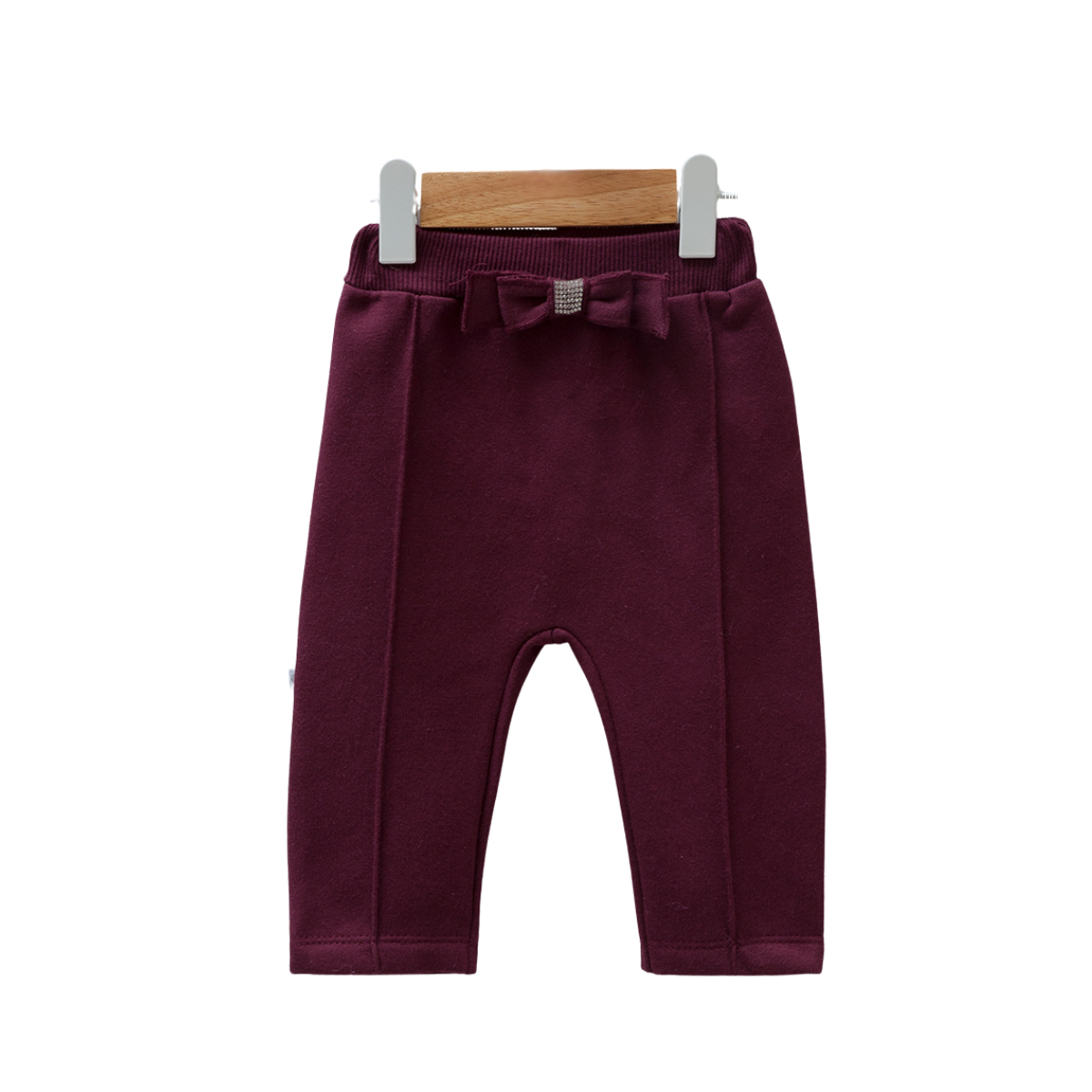 8496 Girls' Brushed Cotton Pants – Elastic Waist, Decorative Bow, Stitched Creases | 3-18 Months | Fall | Turkey
