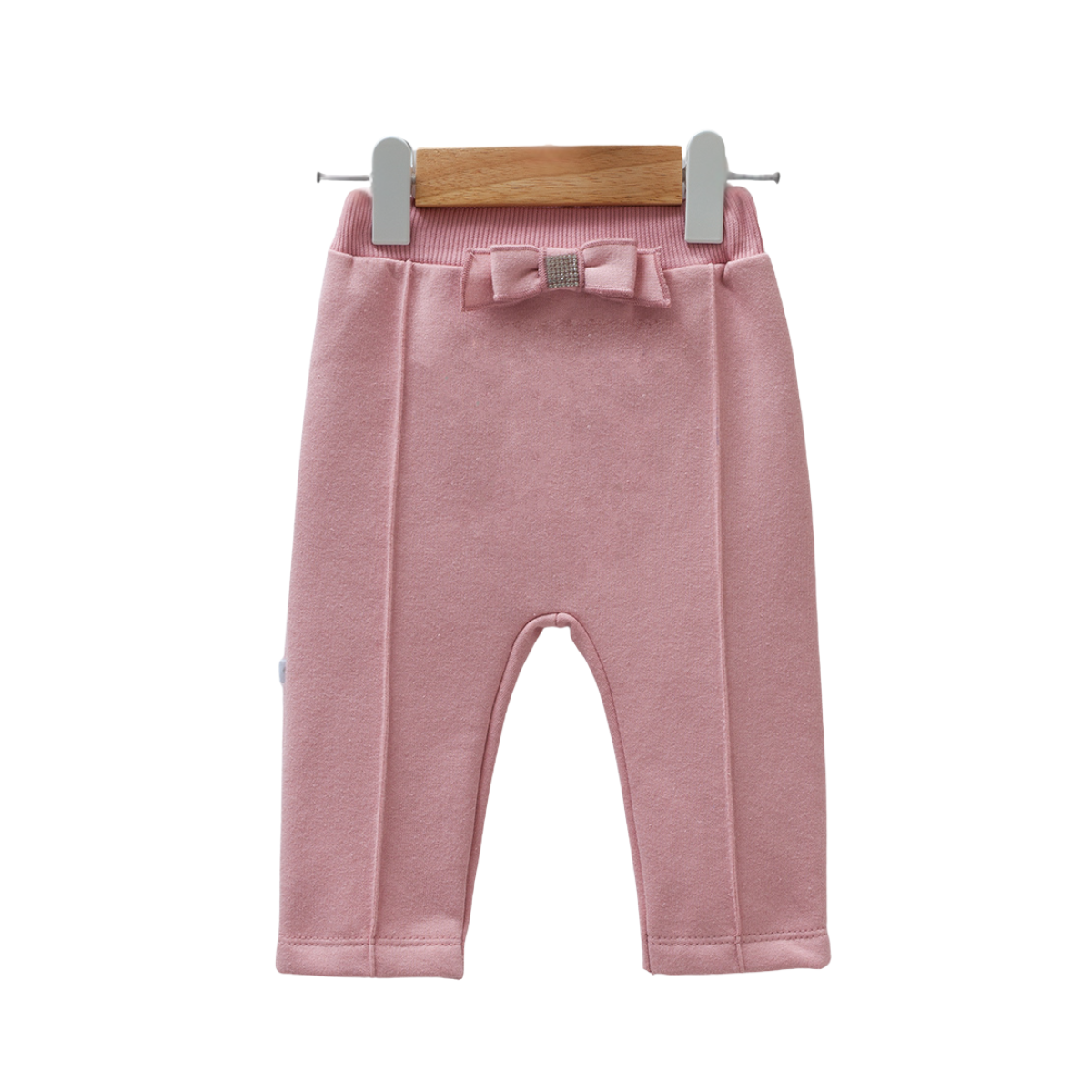8496 Girls' Brushed Cotton Pants – Elastic Waist, Decorative Bow, Stitched Creases | 3-18 Months | Fall | Turkey