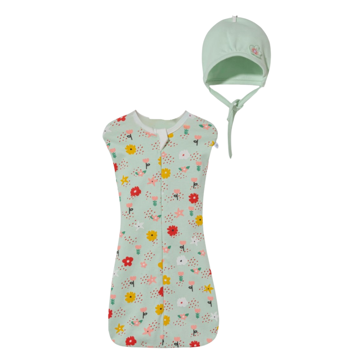 8699 Girls' 100% Cotton Floral Swaddle Sack & Bonnet Set | Hidden Zipper | Newborn Sleep Bag | 0-1 Months | Turkey