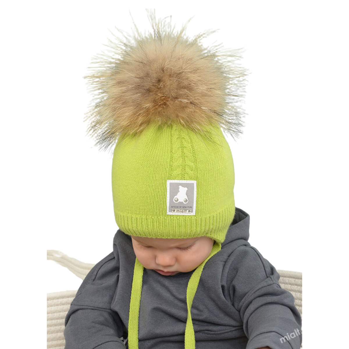 2354 Baby Boys’ Winter Knit Hat for Newborns | Pom-Pom & Ties | 0–3 Months