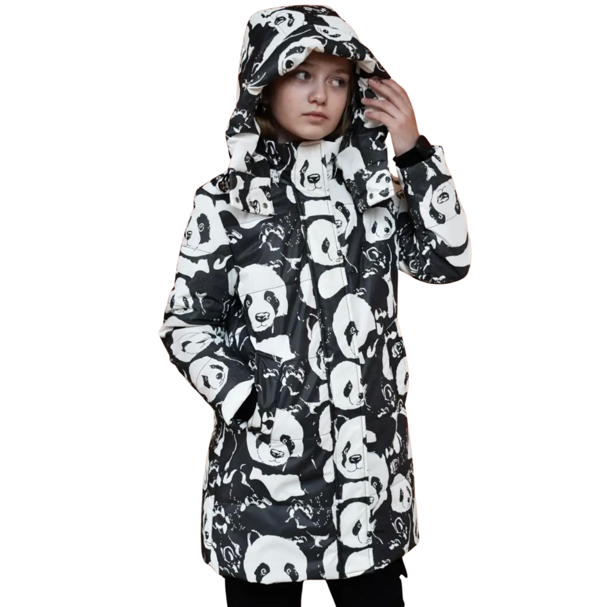 260 Girls’ Mid-Season Coat with Panda Print – Waterproof & Windproof | Sizes 116–140 cm | Ages 5-10 years