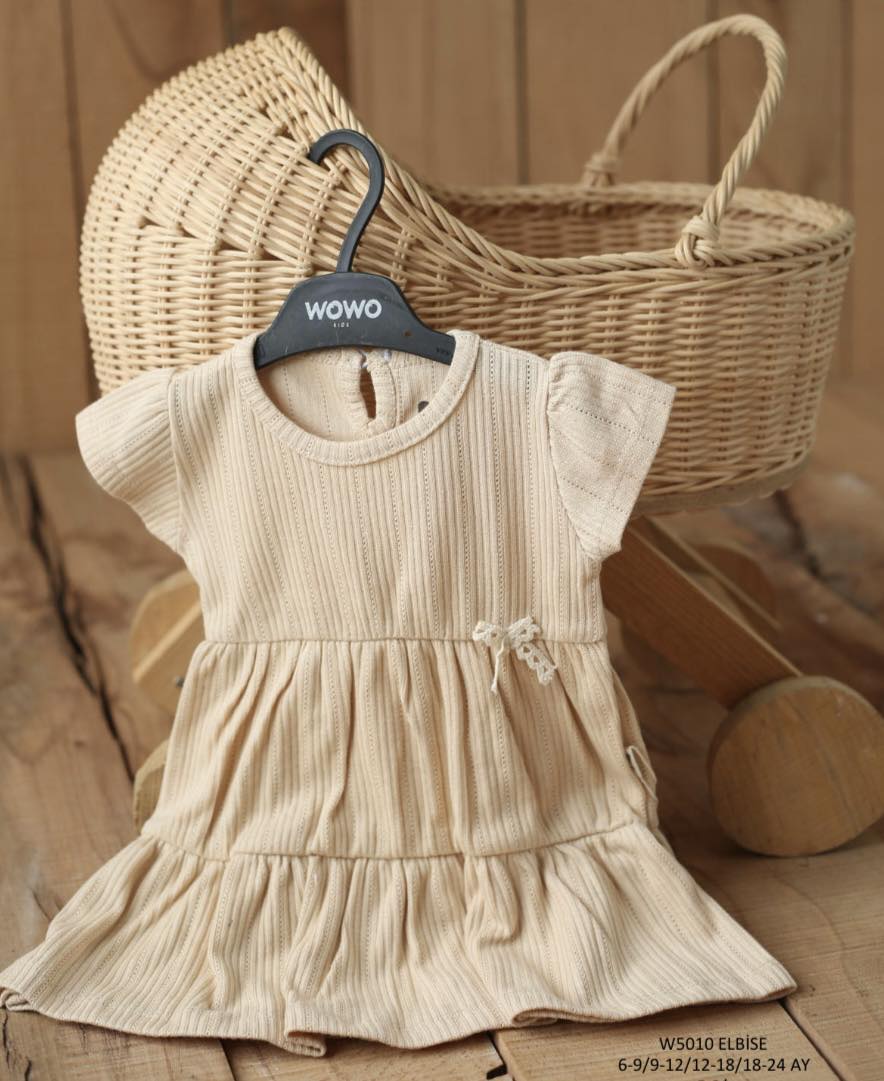 5010 Breathable Baby Girl Summer Dress – Lightweight Perforated Cotton with Bow | 100% Cotton | Sizes 6–24 Months | WOWO (Turkey)