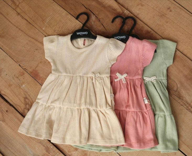 5010 Breathable Baby Girl Summer Dress – Lightweight Perforated Cotton with Bow | 100% Cotton | Sizes 6–24 Months | WOWO (Turkey)