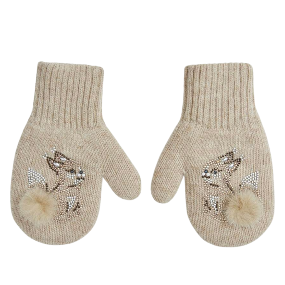11348 Kids Girls’ Winter Mittens | Double-Layer | Squirrel Design | Wool & Cashmere | Ages 2–4