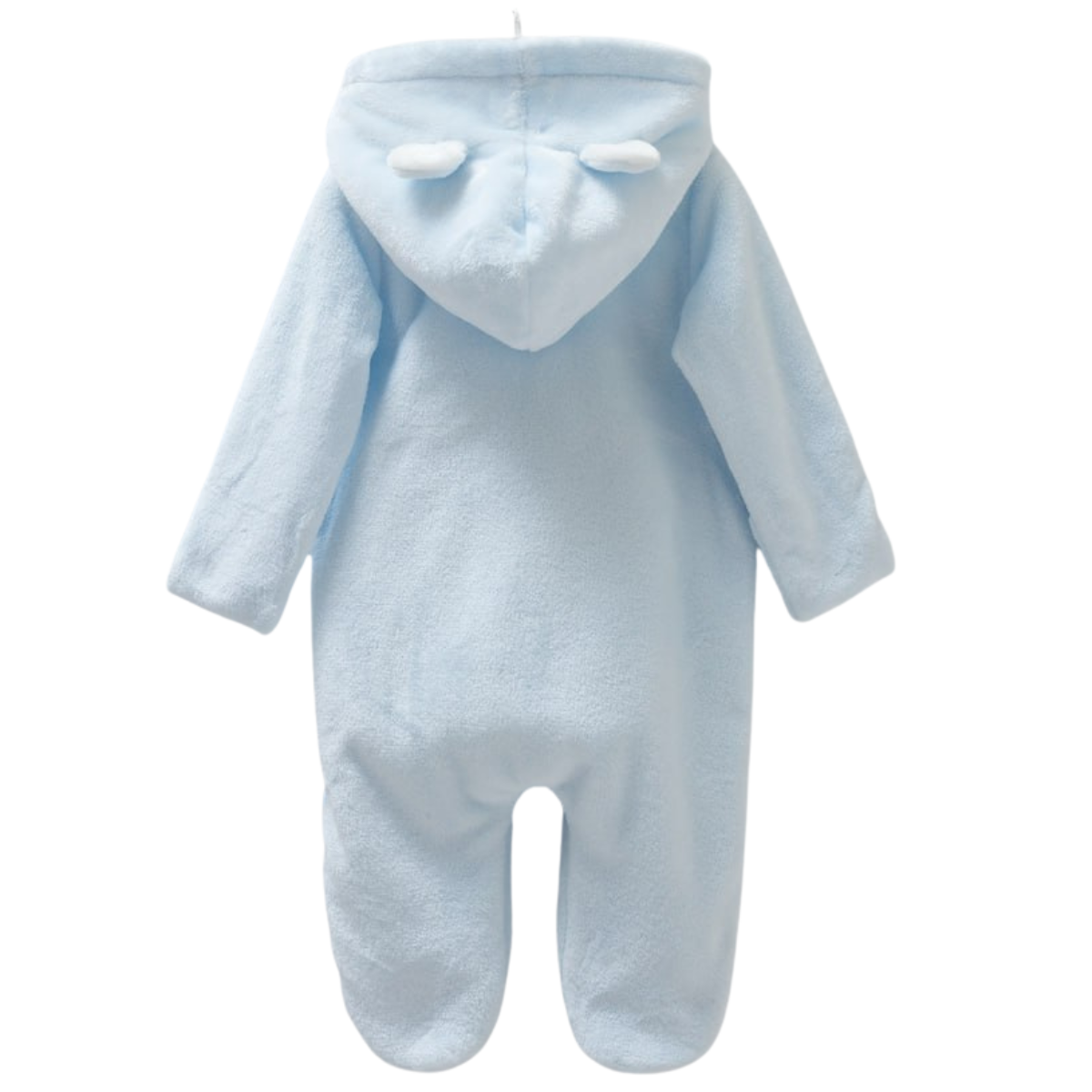 8402 Plush Baby Boy Hooded Jumpsuit β Blue with Cute Bear Design | Cotton, Plush Lining | Sizes 3β9 Months | Made in Turkey