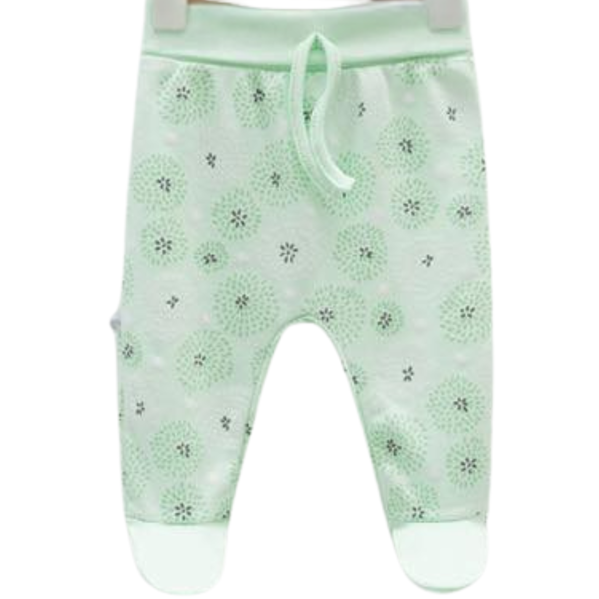 7951 Girls' 100% Cotton Pants – "Dandelion Dreams" Print | Pink, Yellow, Mint | Footed (0-6M) / Open-Foot (6-9M) | Spring | 0-9 Months | Turkey