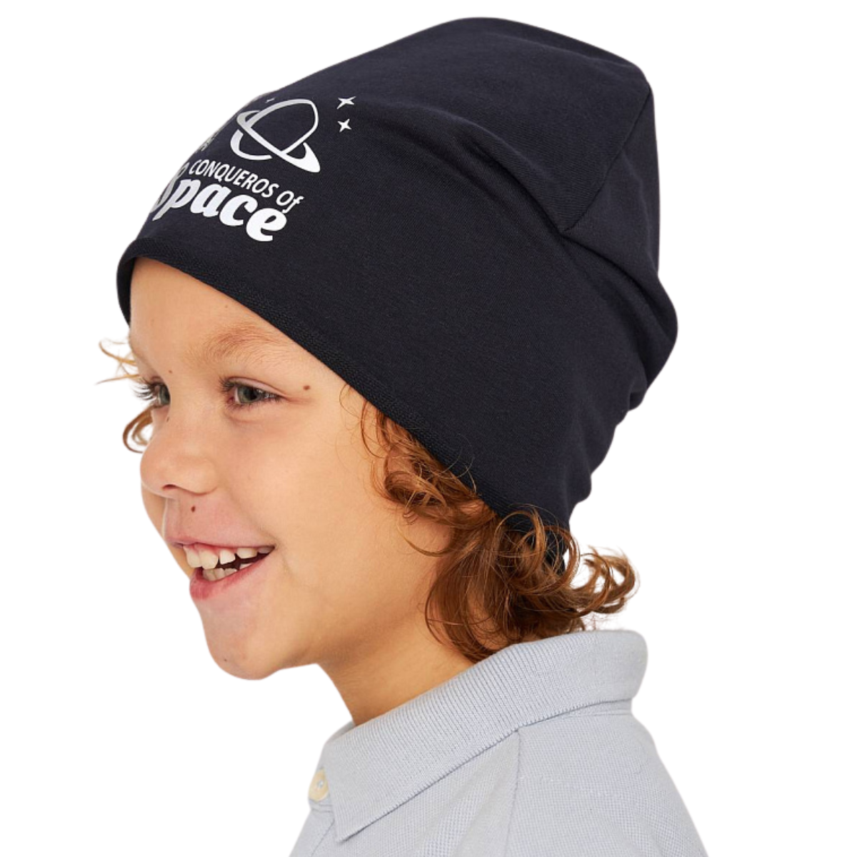 10836 Kids' Cotton Beanie Hat β Reflective Astronaut Print "Conquerors of Space" | Size 52β54 | Ages 2.5β6 Y | Lightweight Slouchy Cap