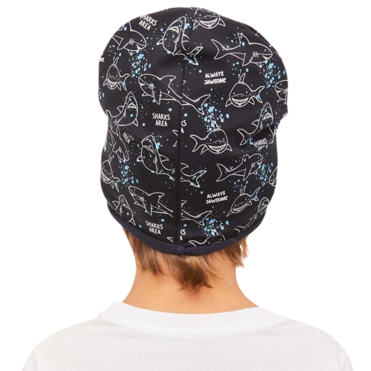 90921 Kids' Cotton Beanie Hat β Shark Print | Size 52β54 | Ages 2.5β6 Y | Boys' Slouchy Cap for Spring & Fall