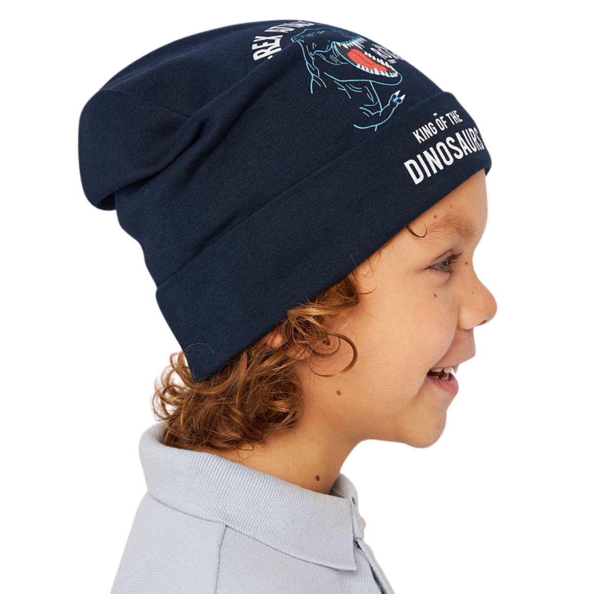 10834 Kids' Cotton Beanie Hat with Cuff β "Rex Attack" Dinosaur Print | Size 52β54 | Ages 2.5β6 Y | Boys' Slouchy Cap for Spring & Fall