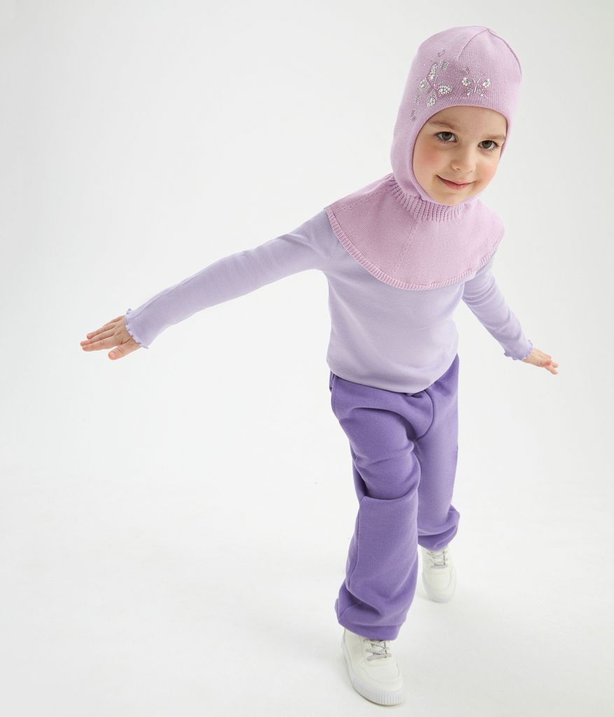 11712 Girls’ Knit Balaclava Hat – 100% Cotton Inside & Out | Embellished Butterfly & Floral Design | Ages 2Y | Spring/Fall Full-Coverage Hood