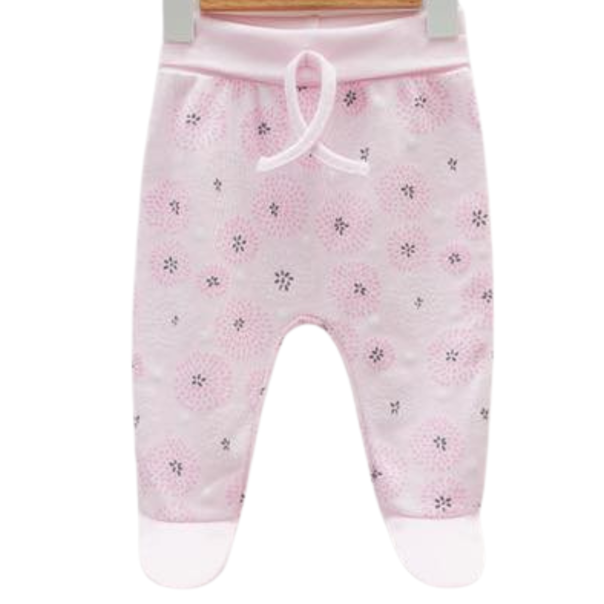 7951 Girls' 100% Cotton Pants – "Dandelion Dreams" Print | Pink, Yellow, Mint | Footed (0-6M) / Open-Foot (6-9M) | Spring | 0-9 Months | Turkey