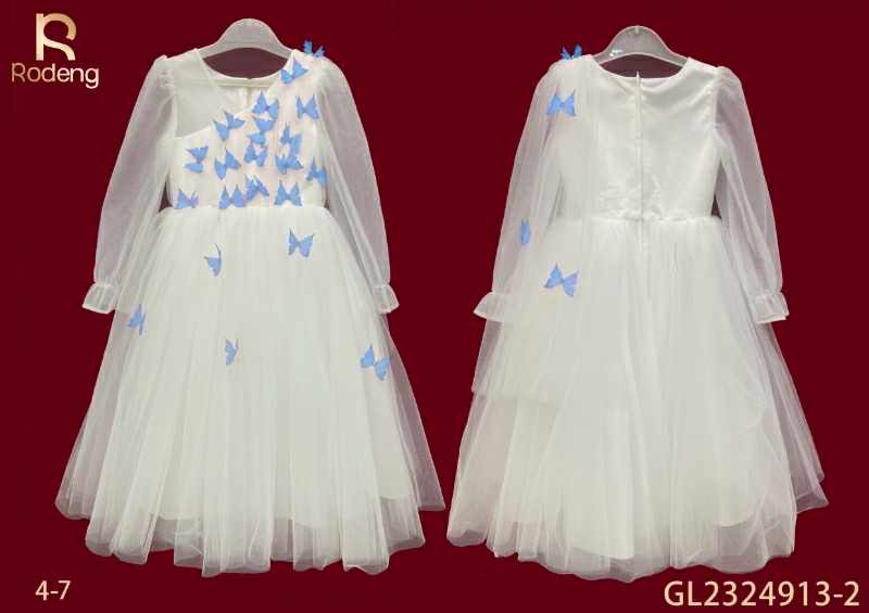 2324913 Girls Butterfly Tulle Dress | Rodeng | Ages 4–7 | White Party Dress with 3D Butterflies | 100% Cotton Lining
