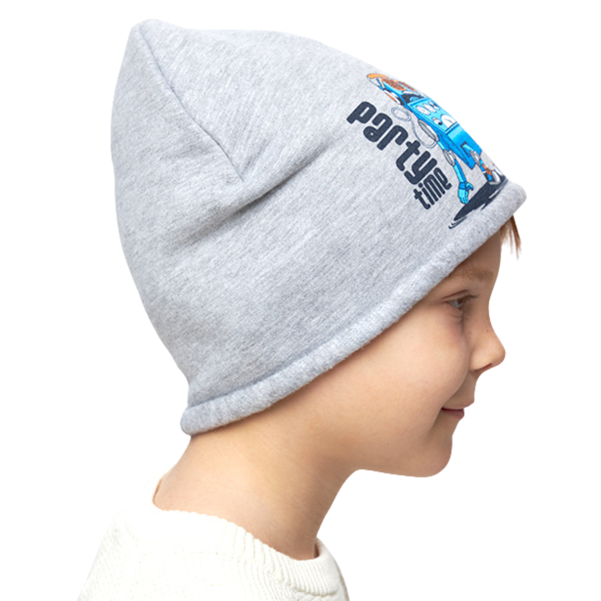 90928 Kids' Cotton Beanie Hat with Fleece Lining β "Party Time" Robot Print | Size 52β54 | Ages 2.5β6 Y | Lightweight Warm Slouchy Cap