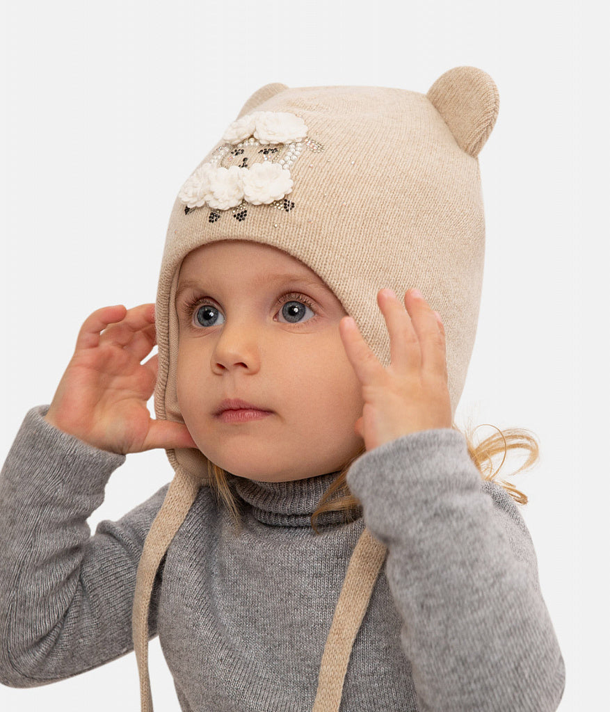 12313 Baby Girls’ Winter Hat with Ears | 9-18 Months | Cashmere Wool Blend, Cotton Lining